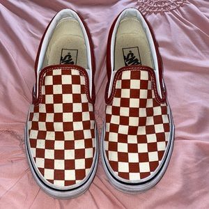 white and red checkered vans